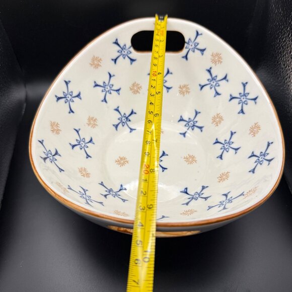 Temp-Tations Oval Ceramic Serving Bowl Handles Blue Gold Atomic Floral Pattern - Picture 7 of 10